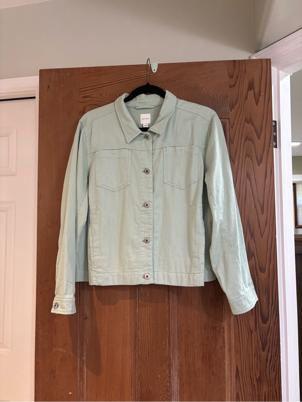 J.Jill Light Mint Denim Jacket Size Petite Large